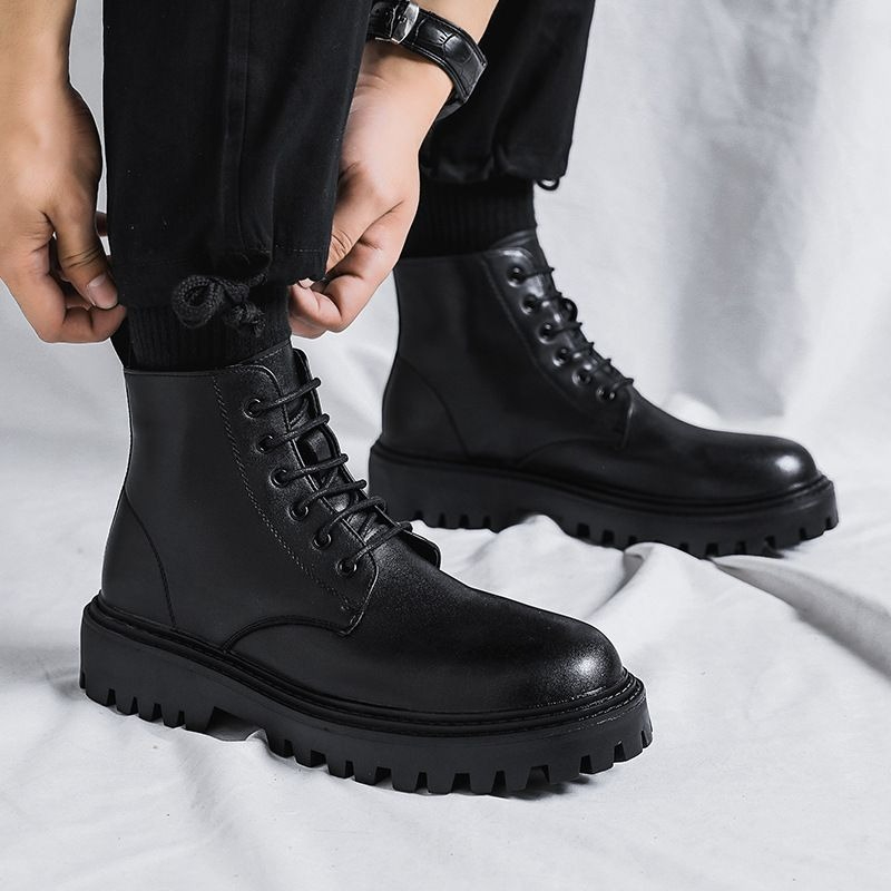 Men High Top Leather Boots Fas - Men'S Shoes With Height Increase ulasan dan harga