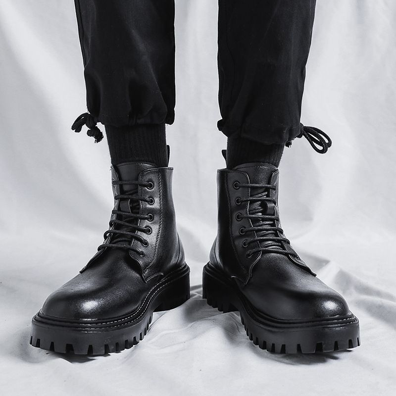 Men High Top Leather Boots Fas - Men'S Shoes With Height Increase ulasan dan harga