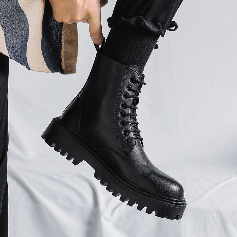 Men High Top Leather Boots Fas - Men'S Shoes With Height Increase ulasan dan harga